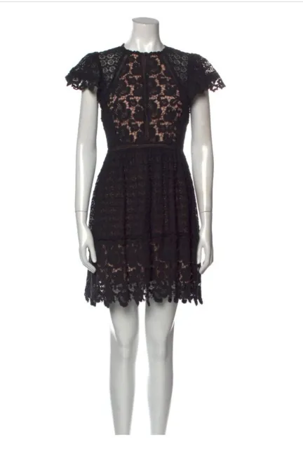 Rebecca Taylor Women's Black Lace Crochet Fit & Flare Knee Length Dress Size 6