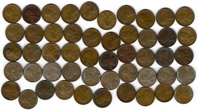 Roll of FIFTY (50) 1928-S Circulated LINCOLN WHEAT CENTS (small "S")