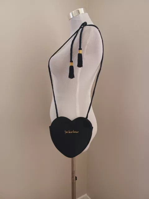 Vintage Yves Saint Laurent Black Silk Heart Shaped Tasseled Rope Strap Mini Bag