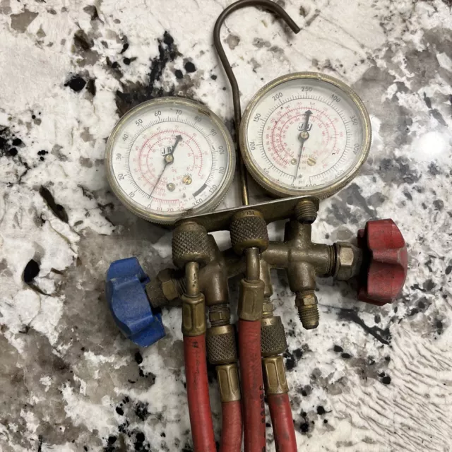 AC Manifold Set J/B Gauges with Yellow Jacket Charging Hoses - R-22/R-12/R-502