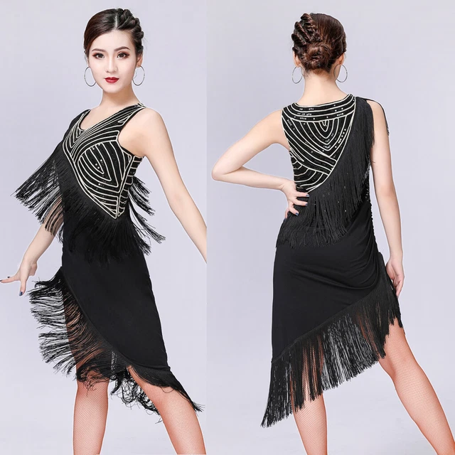 Robe de danse latine à franges pour femmes Jupe justaucorps Costume de danse