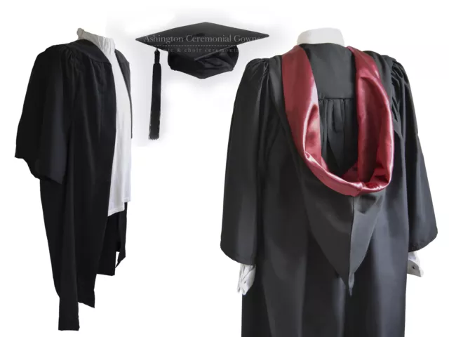 Bachelor Graduation Gown, Hat and Burgon Hood Set University Fluted Academic Cap