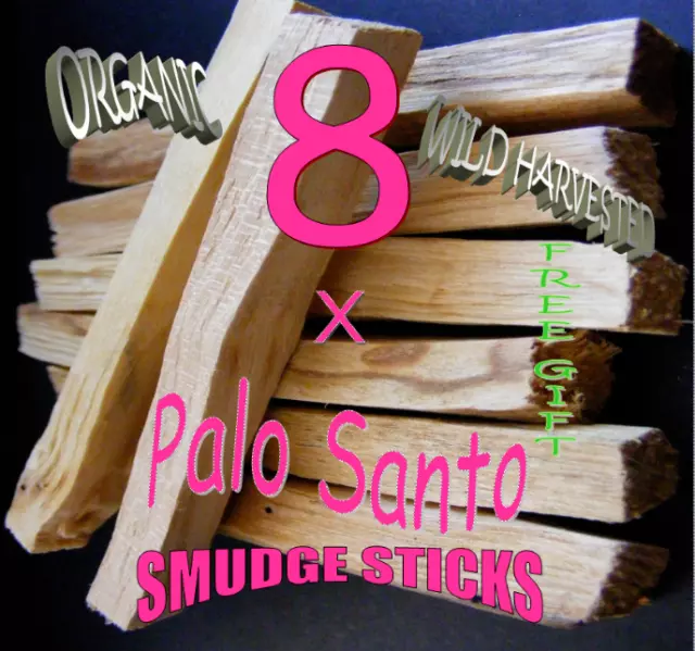 PALO SANTO HOLY WOOD🌕 Sacred INCENSE/SMUDGE STICKS X 8 + CHARM + POUCH