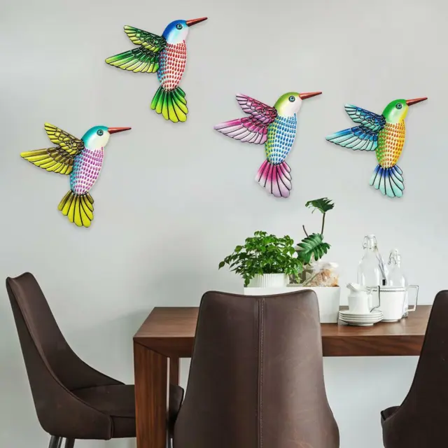 4 x Kolibri-Wandkunst-Skulptur, 3D-Vogel-Ornamente für Wohnzimmer, Garten