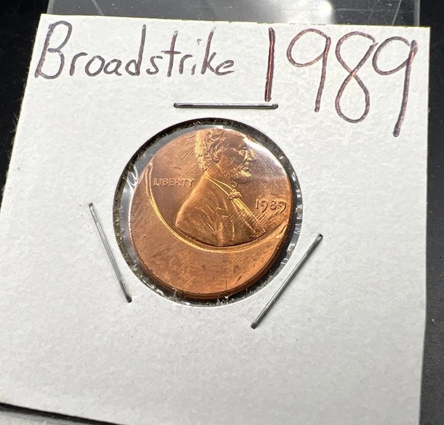 1989 P 1C Lincoln Cent Broadstrike 20% Off Center Error Coin