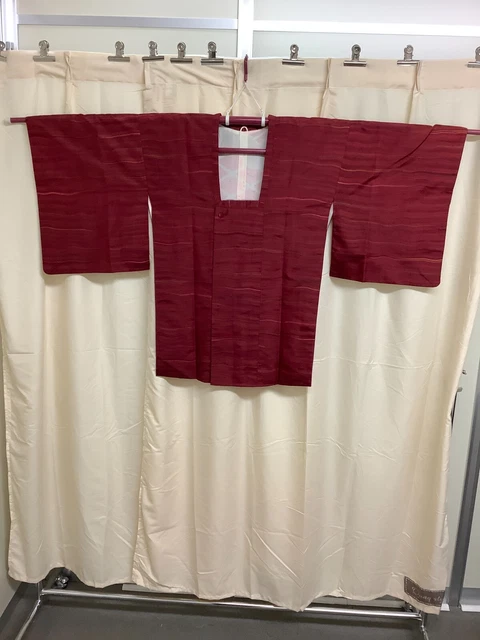 Japanese Vintage Kimono Michiyuki coat Izakaya silk red length 31.88 inch used