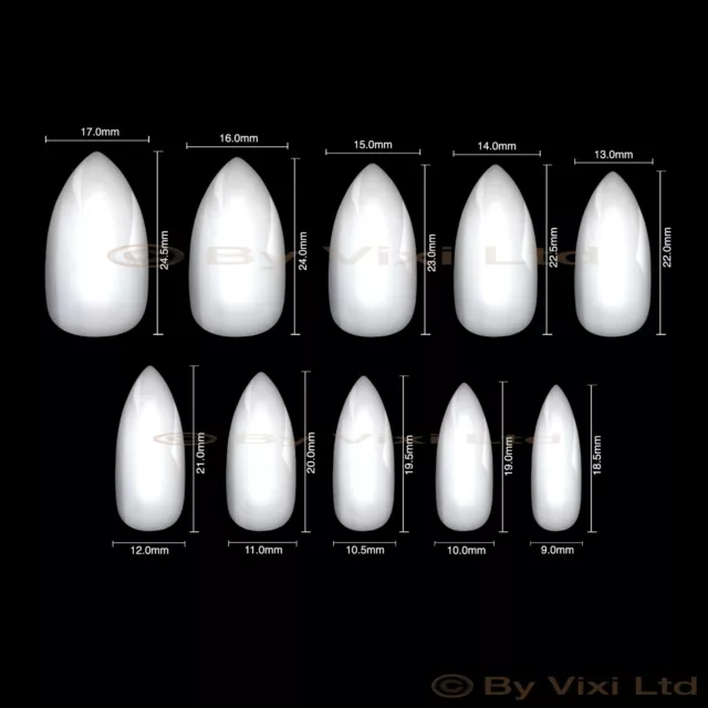 600 POINTED STILETTO False NAILS FULL COVER Natural Opaque Tips 💖FREE Vixi GLUE 2