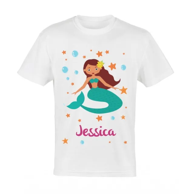 Personalised Name T-Shirts Kids Tee Printed Children's Mermaid Boys Girls Custom