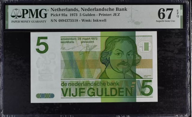 Netherlands 5 Gulden 1973 P 95a Superb Gem UNC PMG 67 EPQ