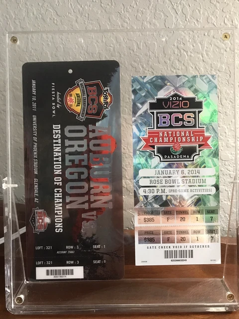 2011 + 2014 BCS National Championship Full Tickets, Display Case! Auburn Tigers!