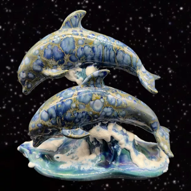 Large Ceramic DOLPHIN Sculpture On Waves MB Designs USA Textured Sculpture VTG