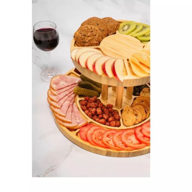 Two-Tier Cheese Board | 2-tier Serving Tray | Personalized Bamboo Cheese Board 3