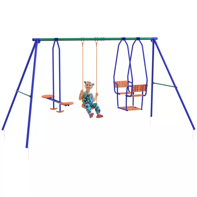 Outsunny 3 in 1 Metal Kids Swing Set with Swing, Glider, Rocking Chair