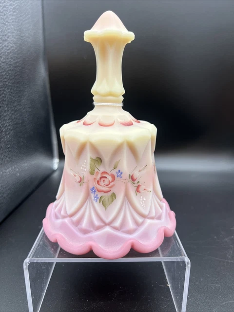 Fenton Burmese Roses Bell Hand Painted T. Kelley Fenton 6.5” Inches Tall