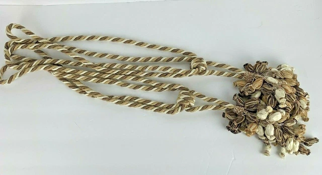 Set 2 Large Drapery Curtain Braided Tie Backs with Tassels Brown Taupe Pompoms