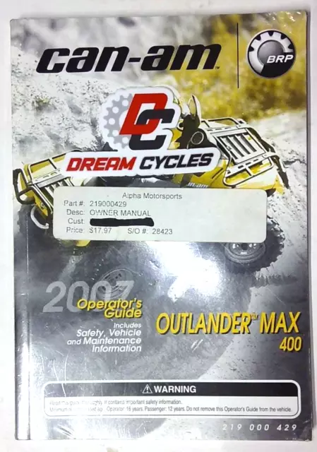 NOS  BRP 219000429 2007 Can-Am Outlander MAX 400 Operator's Guide FAST SHIPPING