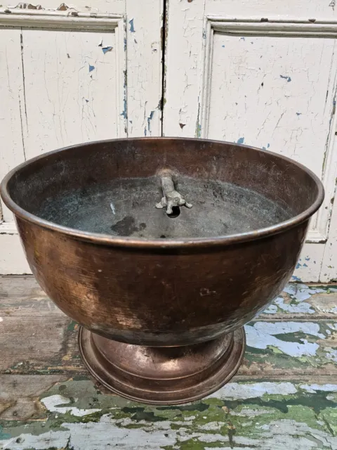 Large Antique Copper Water Feature/planter/Bowl.Frog Detail.Hammered Vintage Old