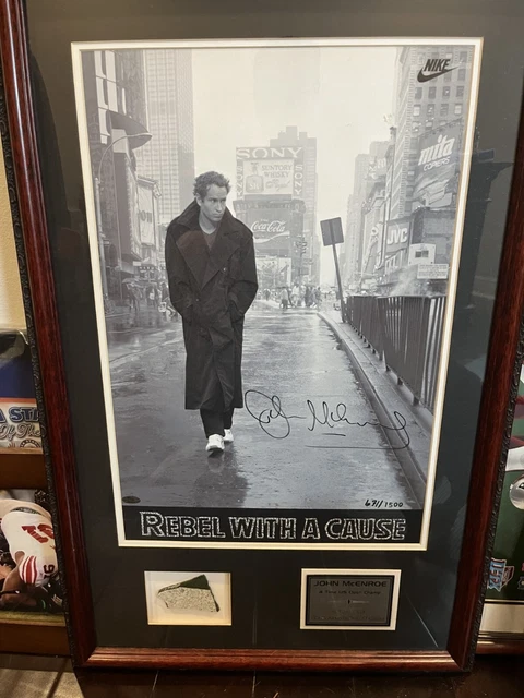 Autographed John McEnroe "Rebel With A Cause", actual piece of stadium #671/1500