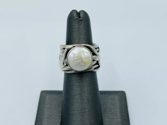 Silpada Sterling Silver Mermaid Coin Pearl Wide Ring Band R1542