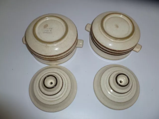 DENBY SAHARA 2 LIDDED SOUP BOWLS VINTAGE RETRO 1980's CREAM BROWN CASSEROLE DISH