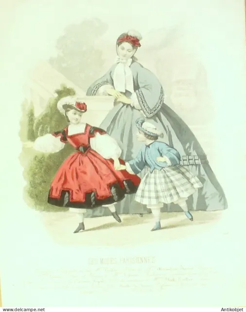 Gravure Modes parisiennes 1862 n° 999 Costumes d'enfants robe Perkale brodée