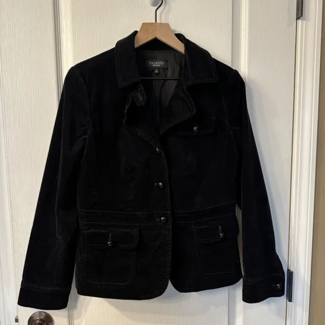 TALBOTS | GRACE Black Velvet Velour Button Up Blazer Jacket 10 Peplum ...