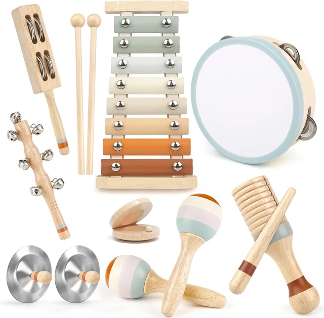 Set Classico di Strumenti Musicali a Percussione in Legno Colori Macaron di Grande Successo, Giochi Educativi Montessori per Bambini e Bambine