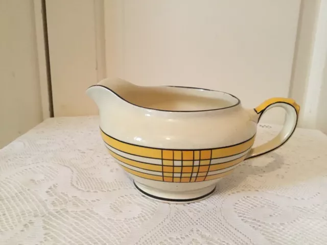 Crown Devon Fieldings Art Deco Black & Yellow Geometric Design Sauce Jug