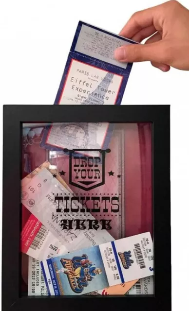 Ticket Shadow Box - Wood with Plexiglass - 8" x 10" - 4" Ticket Slot - NEW