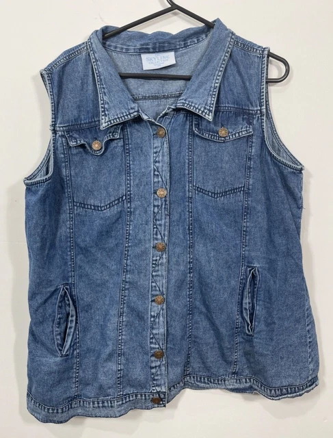 The Skyline Collection Women's XXL Sleeveless Jean Jacket Vest Blue Button Up