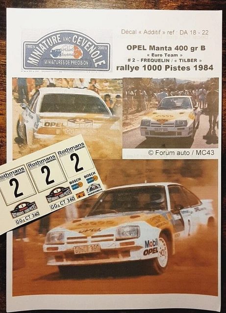 DECAL OPEL MANTA 400 J.C. OÑORO R. RACE-COSTA BLANCA 1984 6th
