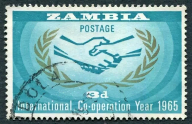 ZAMBIA 1965 3d turquoise and gold SG110 used NG Co-operation Year b ##W11