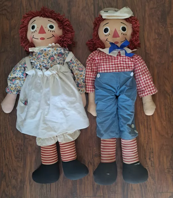 Vintage Knickerbocker Raggedy Ann and Andy 30" Fabric Dolls