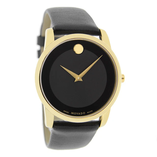 Movado Museum Mens Black Dial Leather Strap Swiss Quartz Watch 0606876