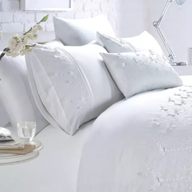 Duvet Cover Quilt Set White Papillion Butterfly Easy Care Bedding