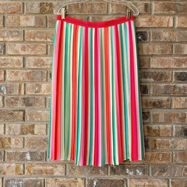 J. Crew Women's Sunburst Pleated Skirt Size 8 Watermelon Stripe #AK116 PRIDE NEW