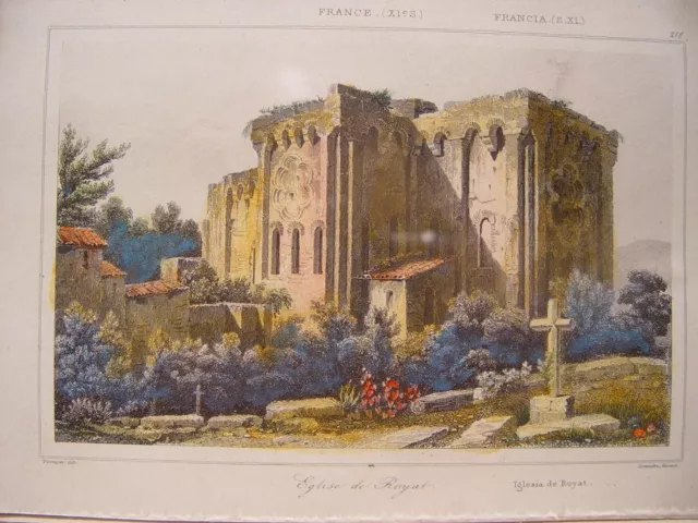 France. «Eglise de Royat» Gravure Agustín Francois Lemaitre (engraving, grabado)