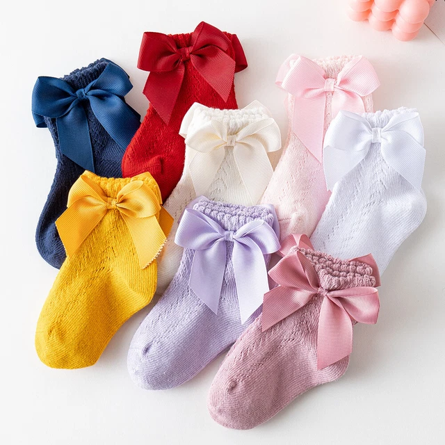 3 Pairs Spanish Style Baby Girl BOW SOCKS Ankle Socks Age 0 Months - 5 Years