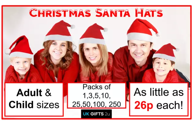 Christmas Santa Hats Bulk Adult Kids Fancy Dress Father Xmas Party Wholesale Job