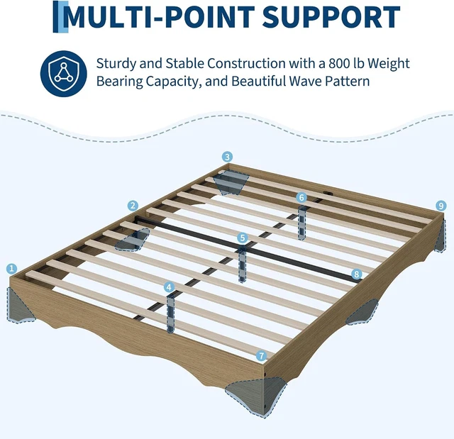 FULL WOOD PLATFORM Bed Frame Wave Edge Bed w/ Slat Support No Box ...