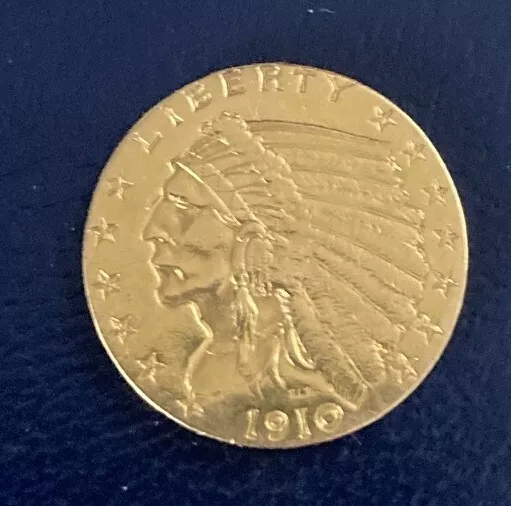 Genuine Gold USA $2.5 Indian Head/Eagle 1910 coin. Stunning Condition