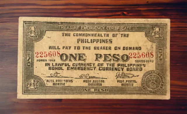 1943 Series of Philippines One Peso “ TREASURY EMERGENCY CERTIFICATE”
