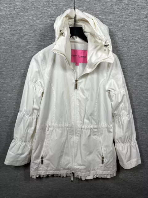 Betsey Johnson Jacket Off White Hooded Trench Womens Medium
