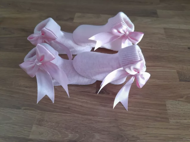 2 pairs of baby girls pink ankle socks with pink bows size 0-3 months brand new