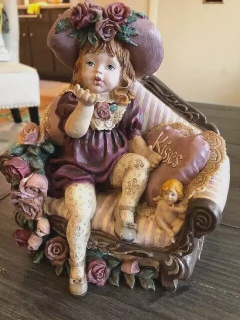 Ceramic Doll Victorian Girl "Kisses" Figurine Signed by Fayzah Spanos 1994