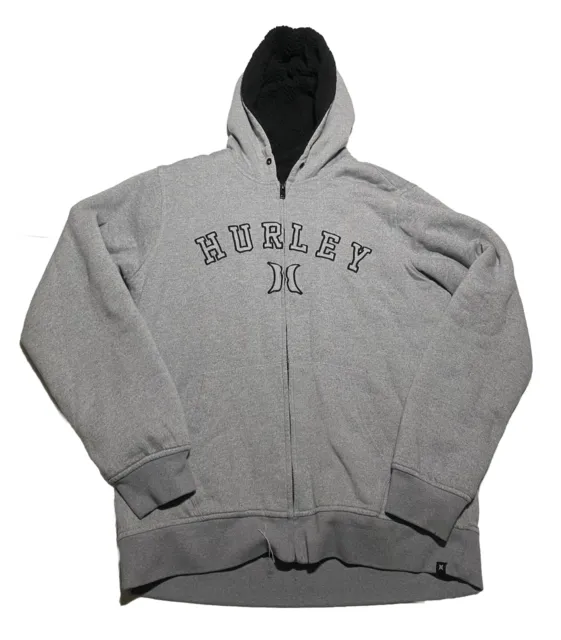 Hurley Gray Sherpa Lined Full Zip Thick Hoodie Sweatshirt Size Medium Grunge AC5