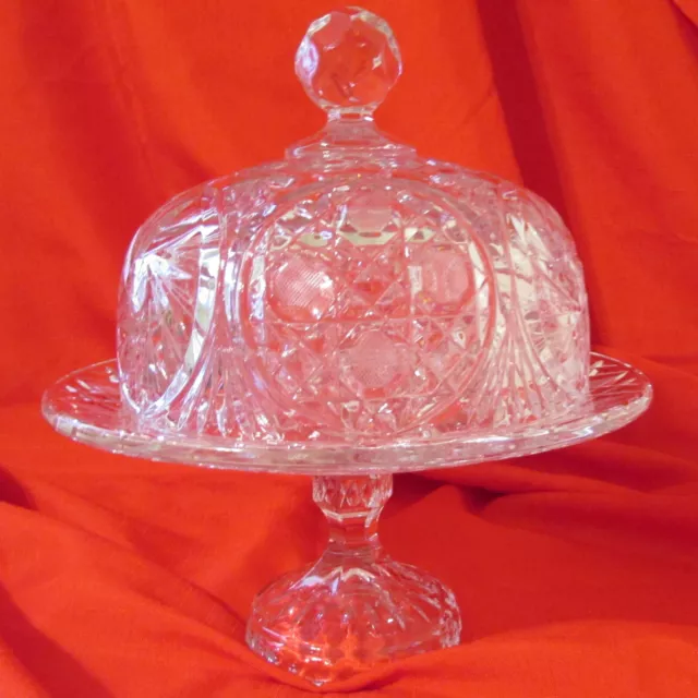 Vintage Large Elegant Cut Crystal Pedestal Cheese or Butter Stand with Domed Lid