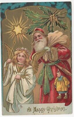 Saluti; Buon Natale, Babbo Natale in rilievo PPC 1910, per m Morrison, herston