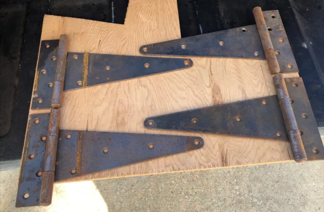 4 Vintage Large 14 1/2”  x 7 3/4” Barn/Shed Door /Gate / Window Strap Hinges NOS