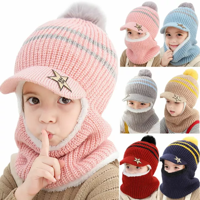 Toddler Kids Girl Boy Baby Winter Warm Knit Hat Beanie Balaclava Cap Scarf Sets 2